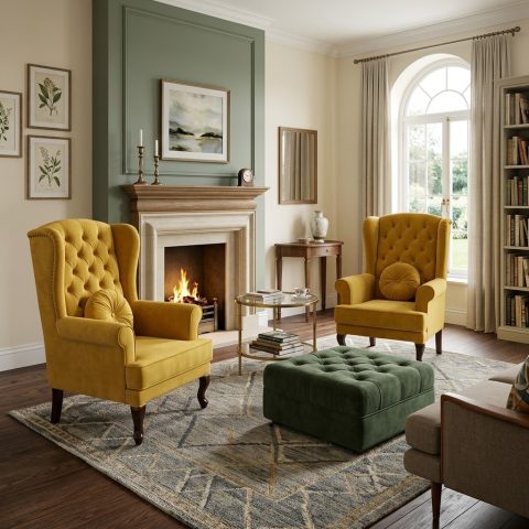 Classic Wing Chair & Table Set BCS-06